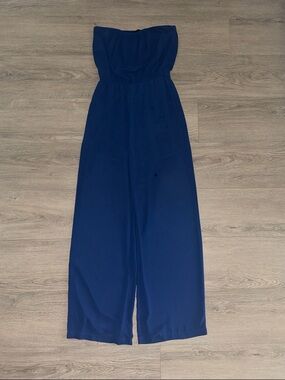 iris Strapless Wide-Leg Jumpsuit in Navy Blue